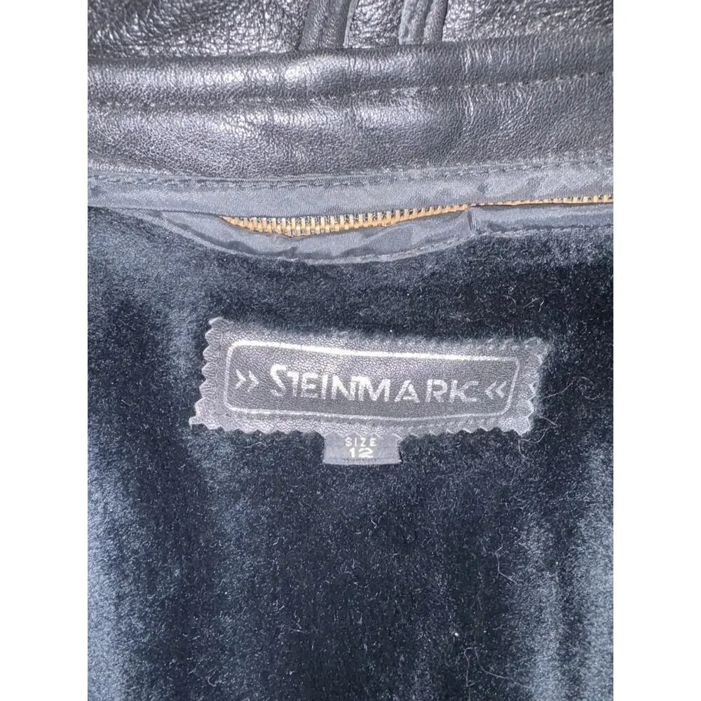 Vintage Womens Black Leather Moto Jacket Fur Lined Biker 12 Vtg Zip Liner - Picture 9 of 16